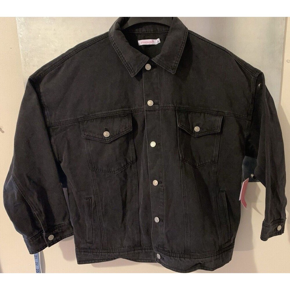 Denim Trucker Jacket Cotton Blend by ShoeDazzle NEW w/Tags L BLACK